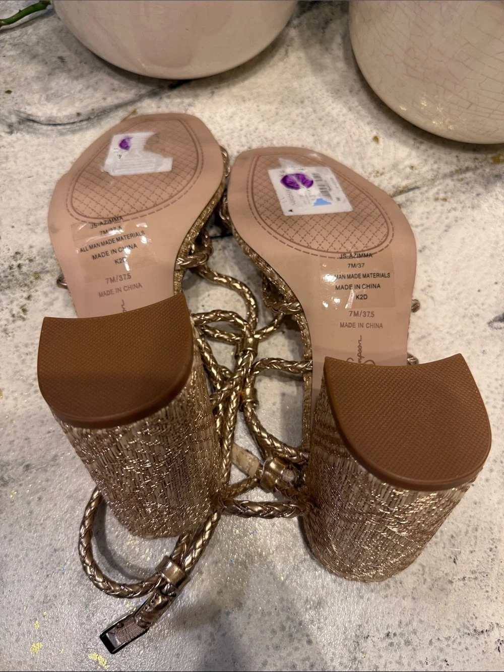 Jessica Simpson Metallic Gold Braided Strap Heeled Sandals size 7